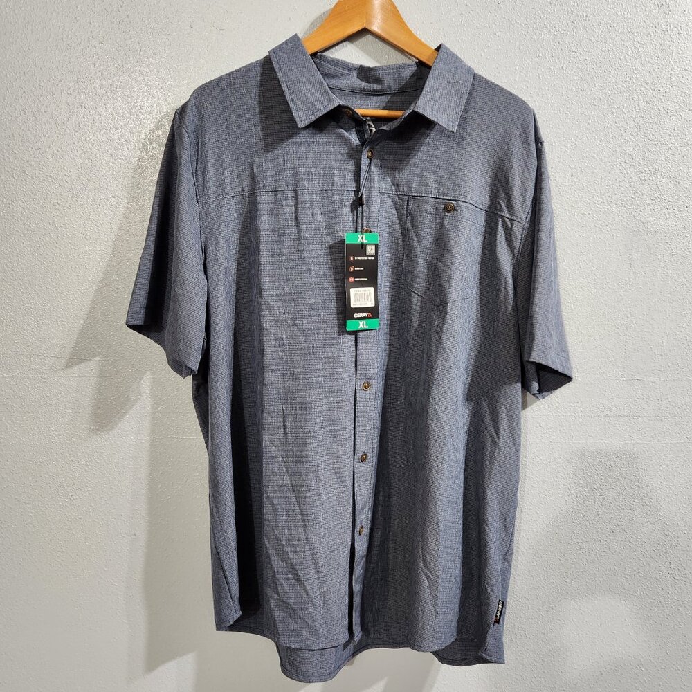Gerry Moisture wicking casual button up Blue Quick dry XL Mens short sleeve NEW